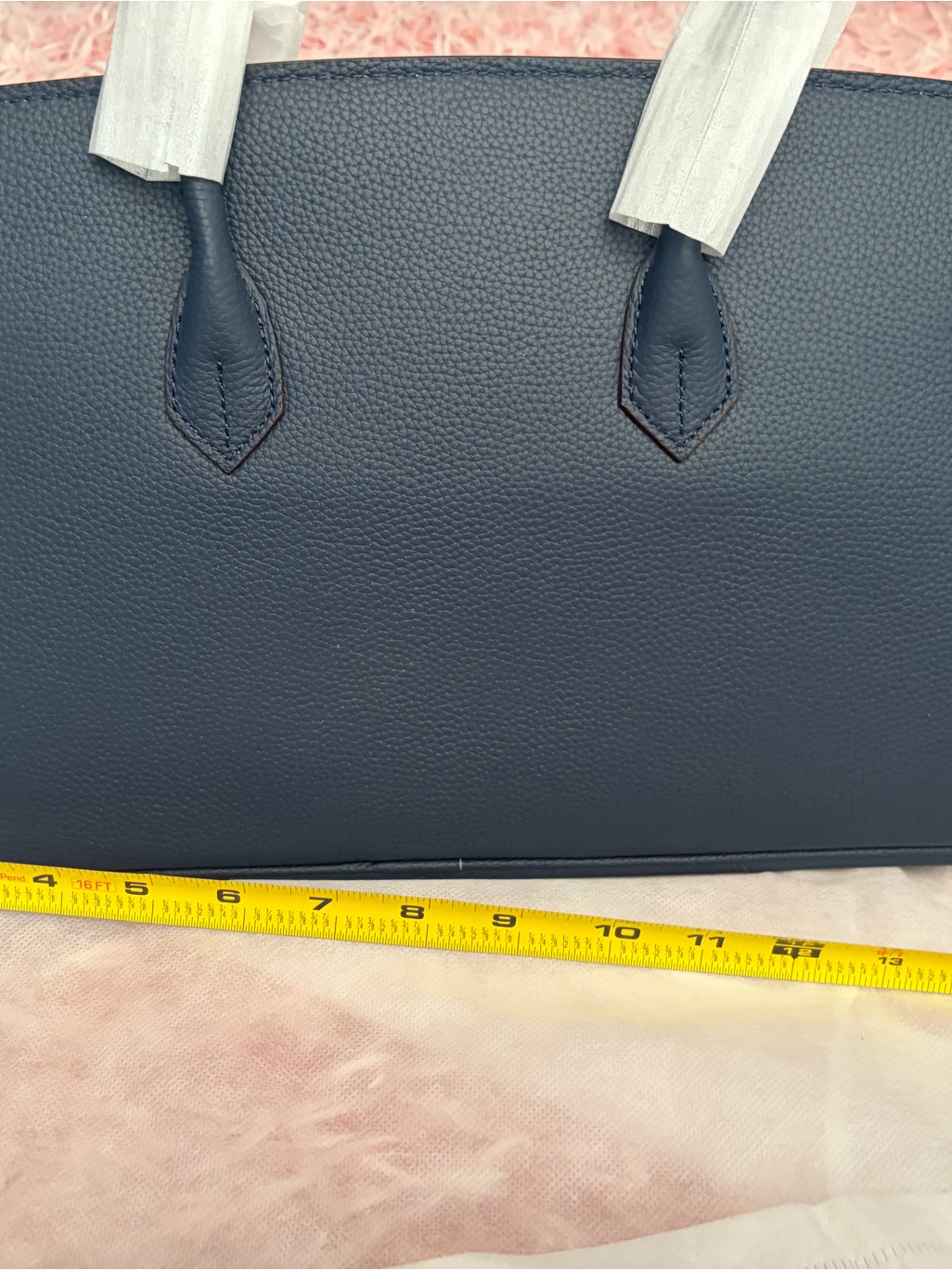 Structured Navy Leather Satchel With Gold-Tone Hardware By Tiffany And Fred — image 4 of 8